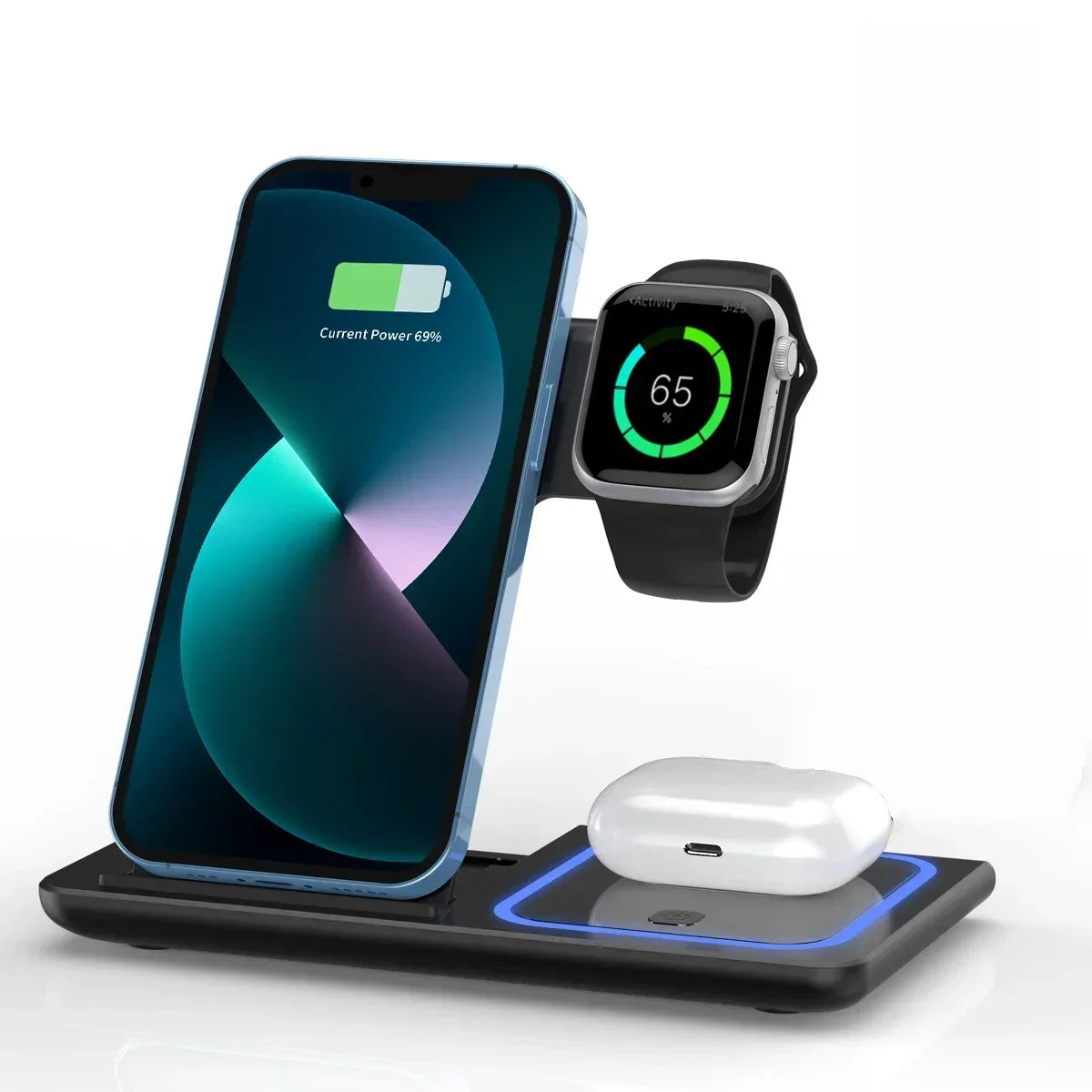 3 In 1 Wireless Charger Foldable LED Light Phone Stand For iPhone 16 15 14 13 12 Apple Watch10-2 AirPods Fast Charging Station