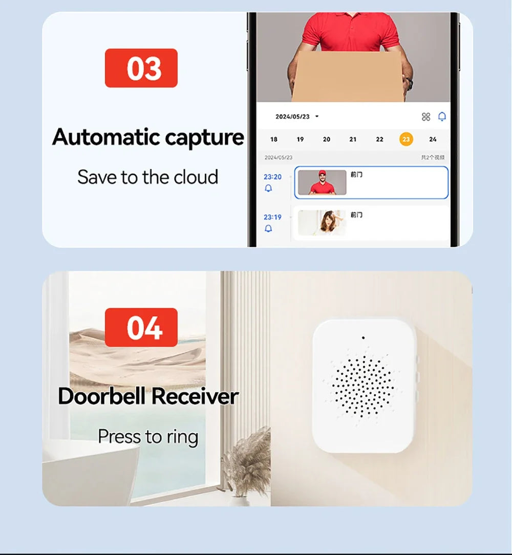 Tuya Wireless WiFi Doorbell Camera Video Two-Way Intercom Doorbell Smart Home Voice Change Doorbell Night Vision Security Camera