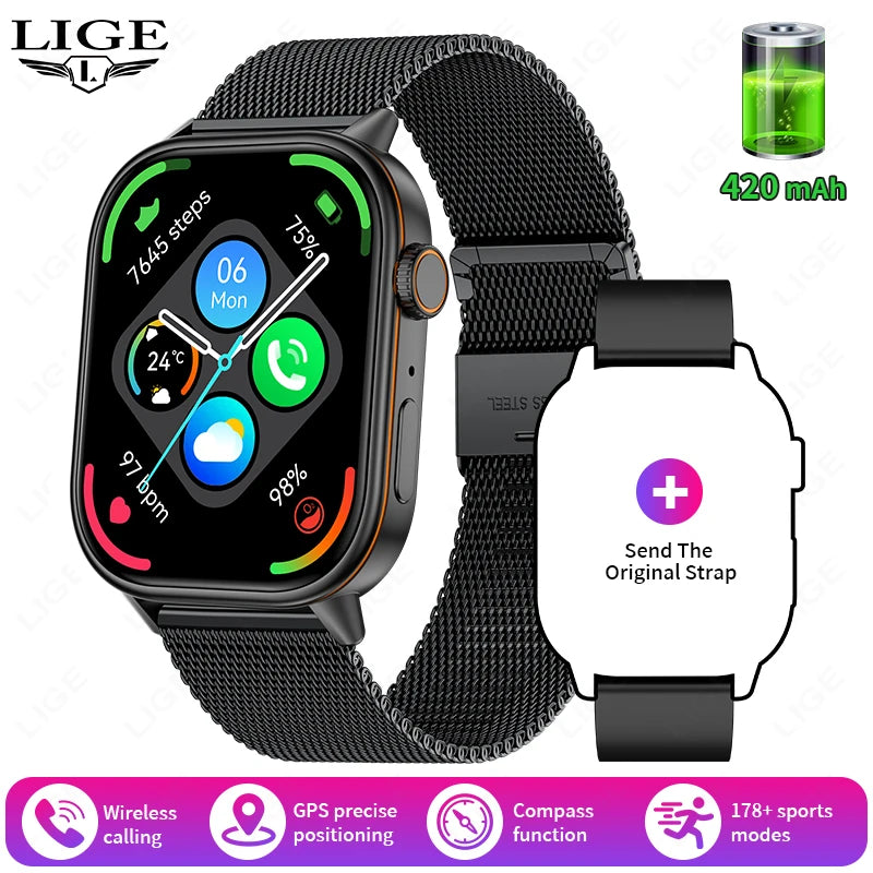 LIGE 2025 For Huawei GPS Smart Watch Women 2.01" HD Screen Bluetooth Call Wristwatch Waterproof Compass Outdoor Smartwatch Men