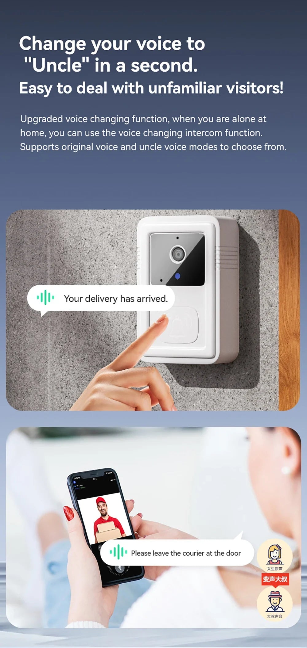 Tuya Wireless WiFi Doorbell Camera Video Two-Way Intercom Doorbell Smart Home Voice Change Doorbell Night Vision Security Camera