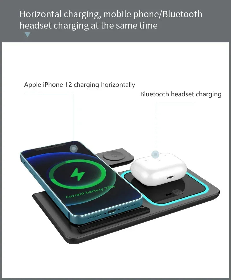 3 In 1 Wireless Charger Foldable LED Light Phone Stand For iPhone 16 15 14 13 12 Apple Watch10-2 AirPods Fast Charging Station