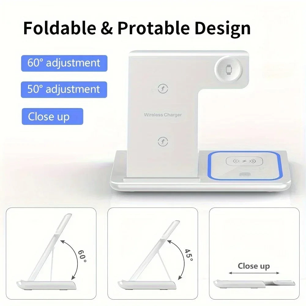 3 In 1 Wireless Charger Foldable LED Light Phone Stand For iPhone 16 15 14 13 12 Apple Watch10-2 AirPods Fast Charging Station