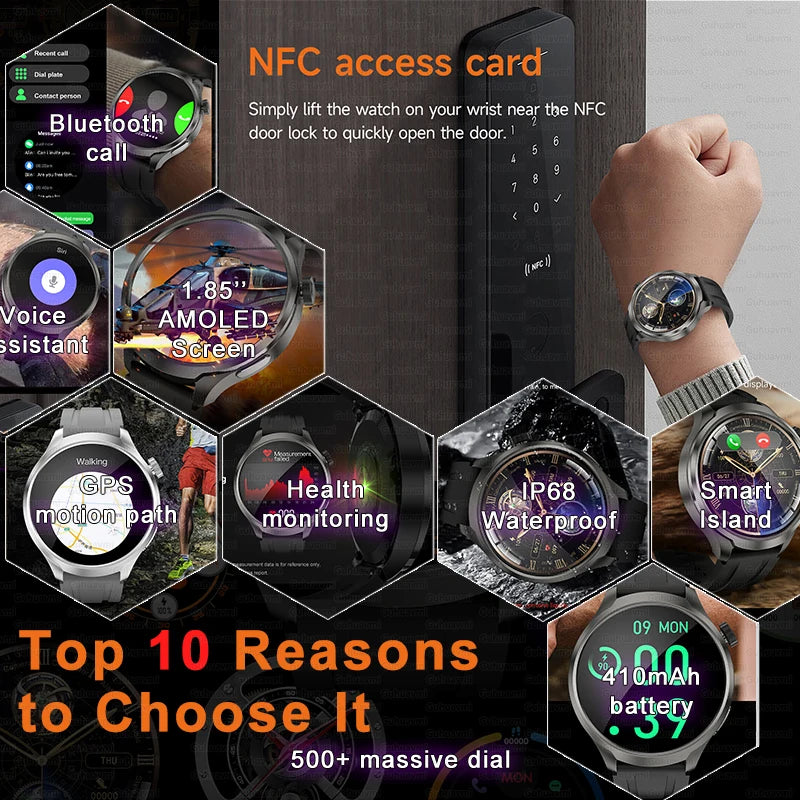 For HUAWEI GPS Outdoor fitness NFC Smart Watch Men 1.85 Inch AMOLED Screen Bluetooth Call IP67 Waterproof Man SmartWatches 2025
