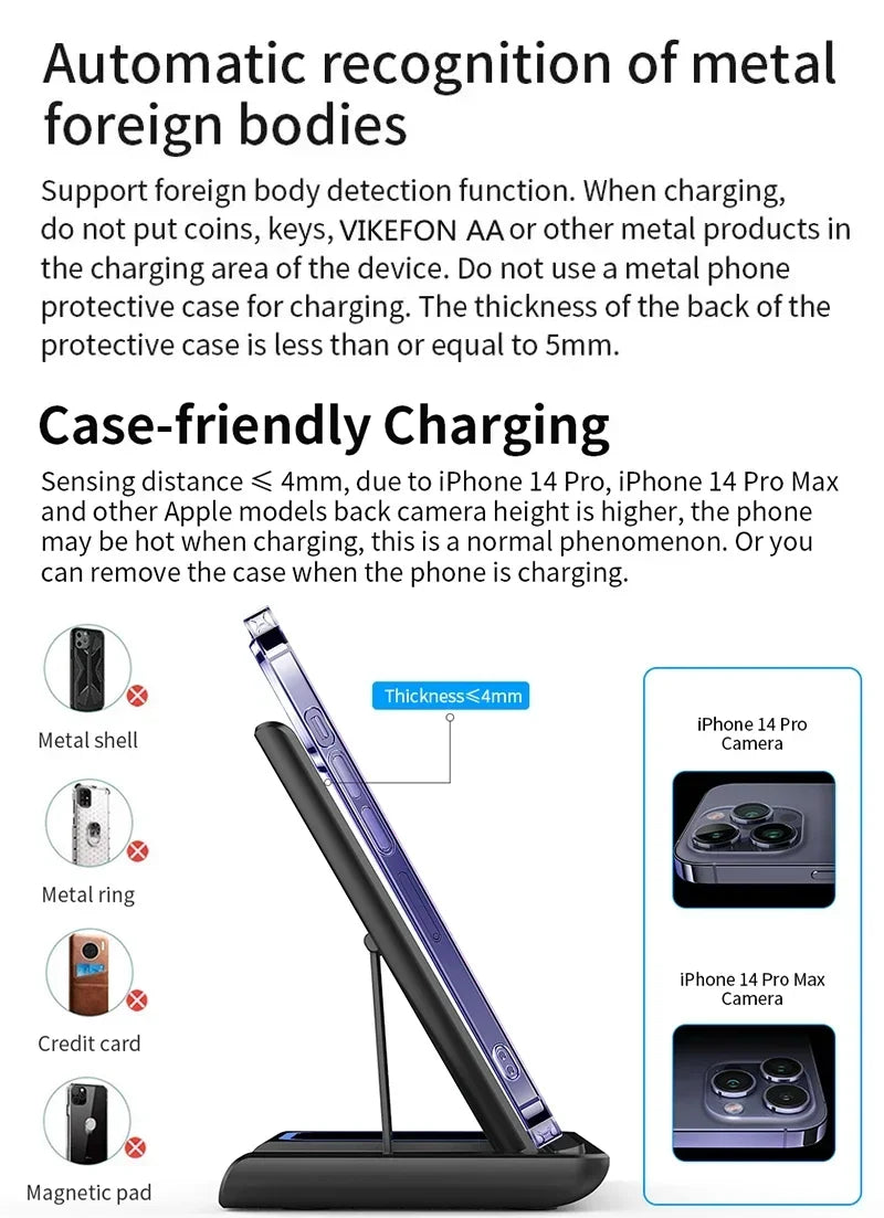 3 In 1 Wireless Charger Foldable LED Light Phone Stand For iPhone 16 15 14 13 12 Apple Watch10-2 AirPods Fast Charging Station