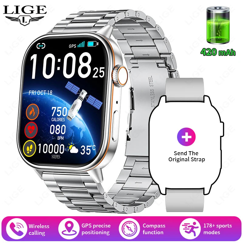 LIGE 2025 For Huawei GPS Smart Watch Women 2.01" HD Screen Bluetooth Call Wristwatch Waterproof Compass Outdoor Smartwatch Men