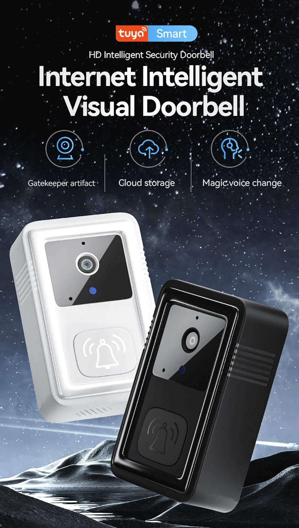 Tuya Wireless WiFi Doorbell Camera Video Two-Way Intercom Doorbell Smart Home Voice Change Doorbell Night Vision Security Camera