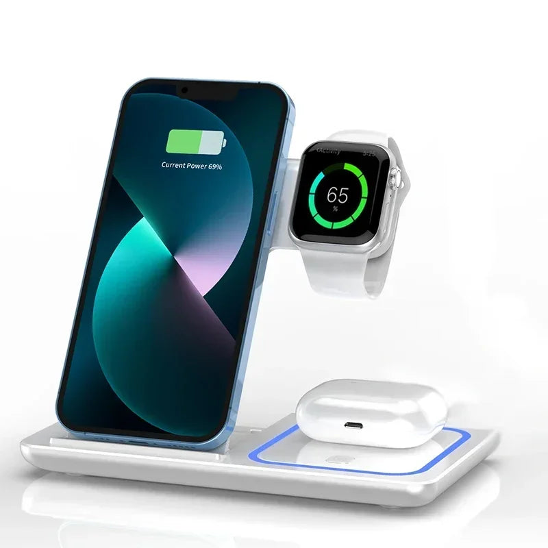 3 In 1 Wireless Charger Foldable LED Light Phone Stand For iPhone 16 15 14 13 12 Apple Watch10-2 AirPods Fast Charging Station
