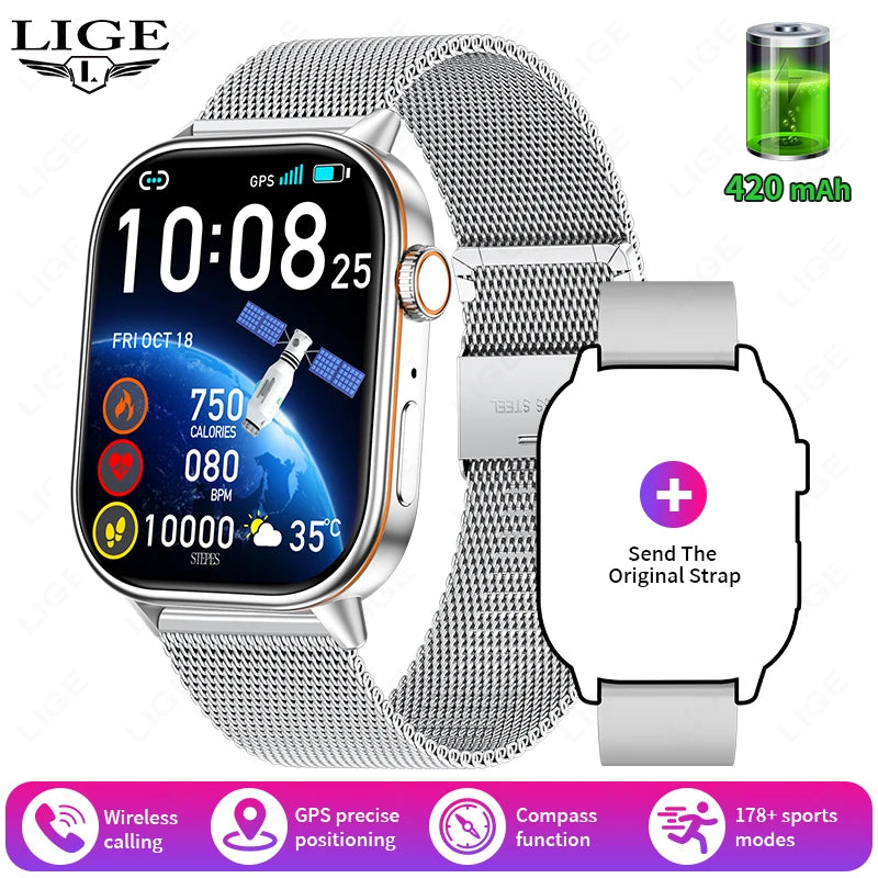 LIGE 2025 For Huawei GPS Smart Watch Women 2.01" HD Screen Bluetooth Call Wristwatch Waterproof Compass Outdoor Smartwatch Men