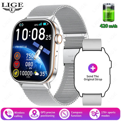 LIGE 2025 For Huawei GPS Smart Watch Women 2.01" HD Screen Bluetooth Call Wristwatch Waterproof Compass Outdoor Smartwatch Men