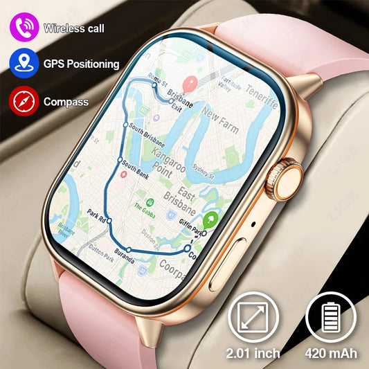 LIGE 2025 For Huawei GPS Smart Watch Women 2.01" HD Screen Bluetooth Call Wristwatch Waterproof Compass Outdoor Smartwatch Men
