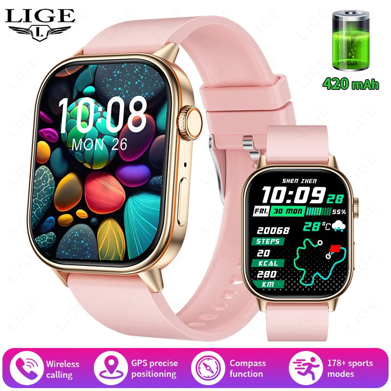 LIGE 2025 For Huawei GPS Smart Watch Women 2.01" HD Screen Bluetooth Call Wristwatch Waterproof Compass Outdoor Smartwatch Men