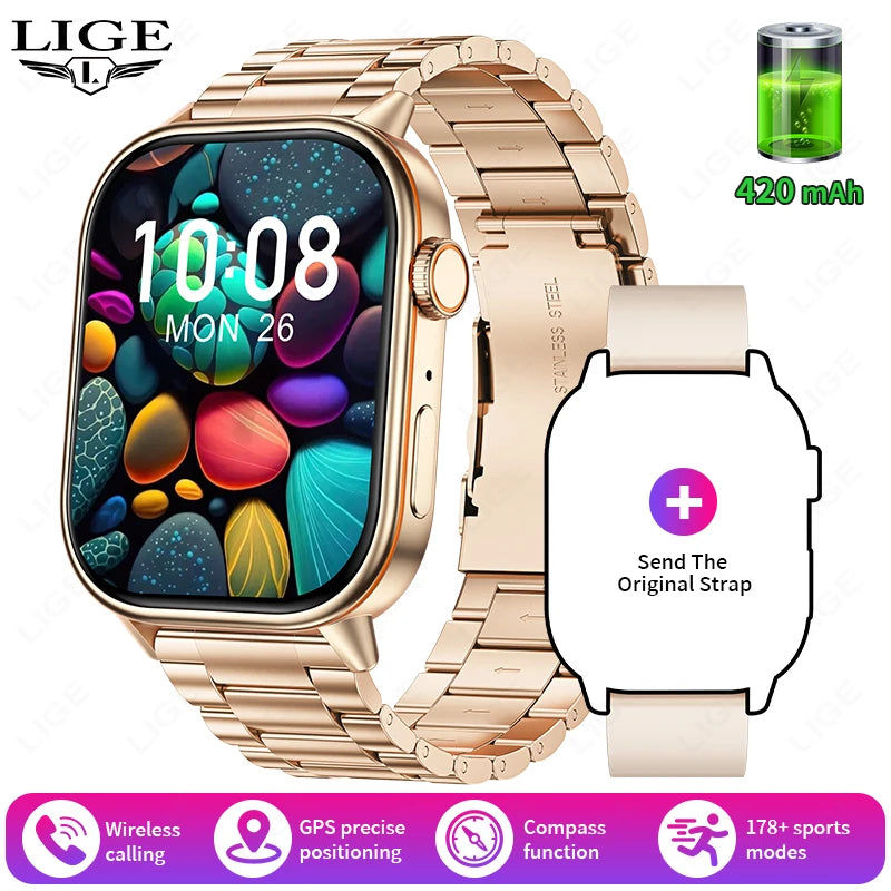 LIGE 2025 For Huawei GPS Smart Watch Women 2.01" HD Screen Bluetooth Call Wristwatch Waterproof Compass Outdoor Smartwatch Men